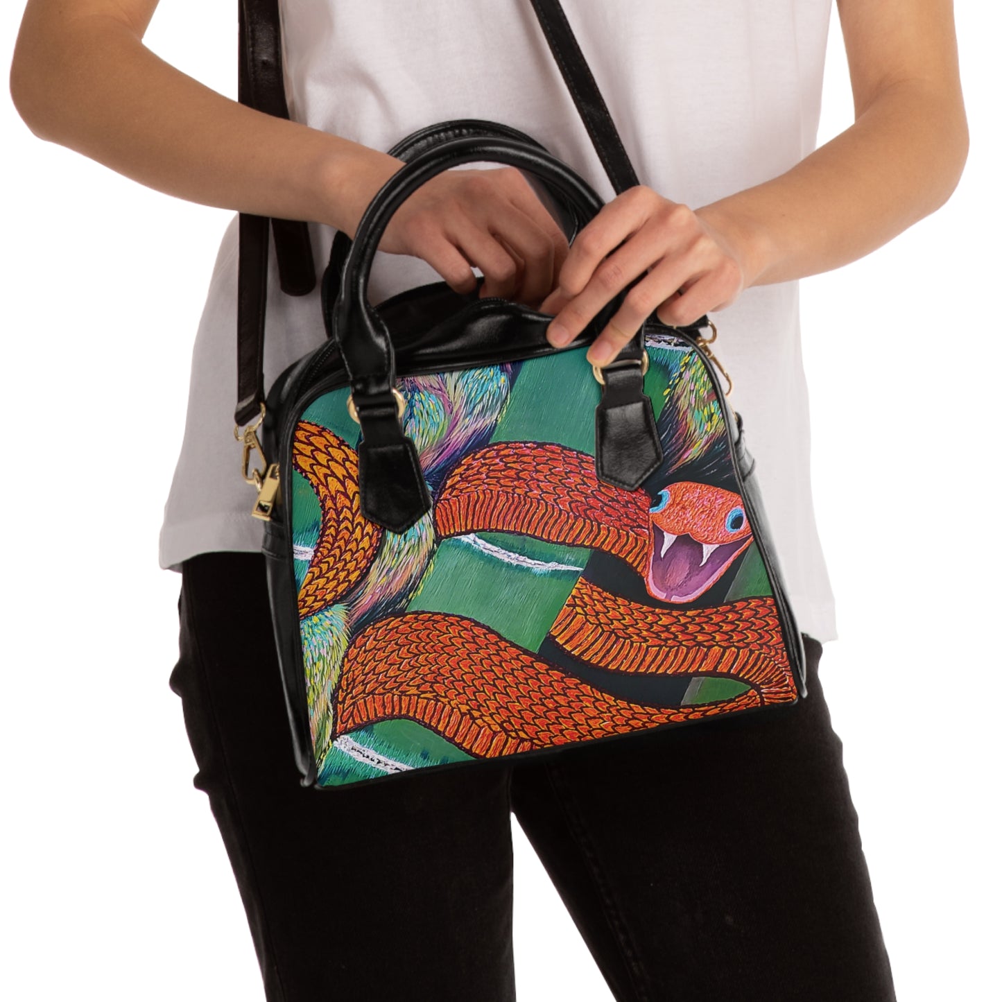 Vibrant Snake Print Shoulder Handbag