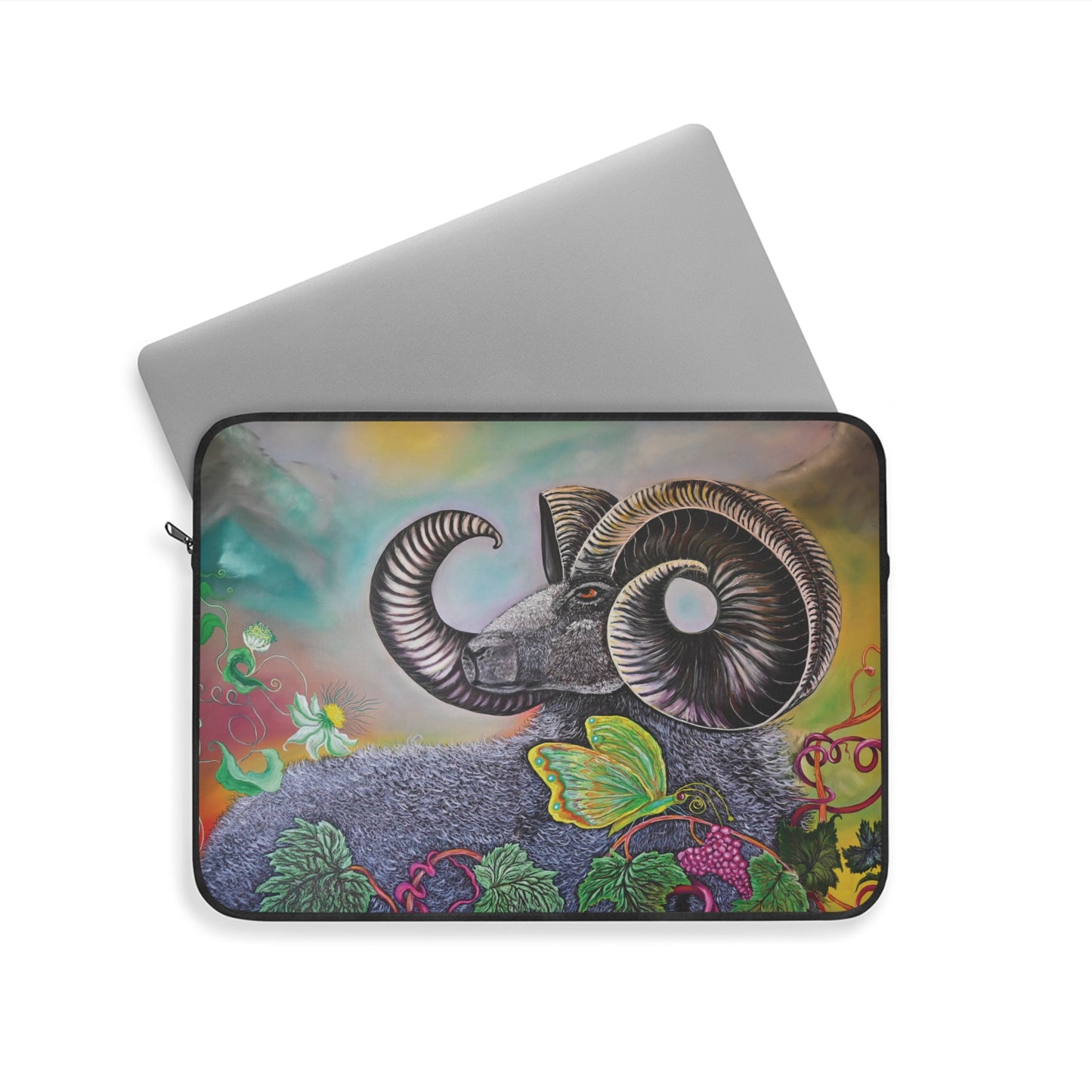 Colorful Ram Laptop Sleeve with Floral and Butterfly