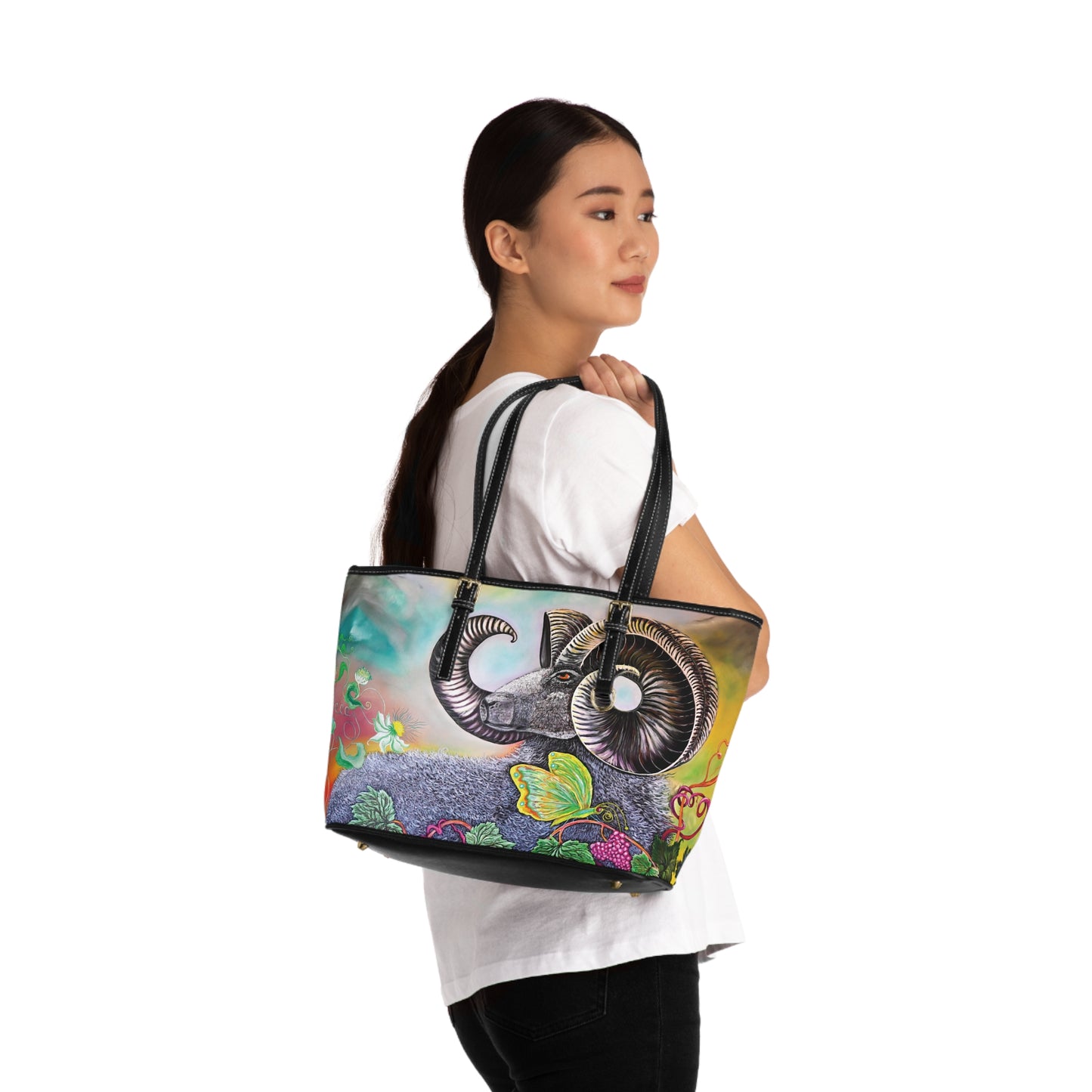 Ram and Butterfly PU Leather Shoulder Bag