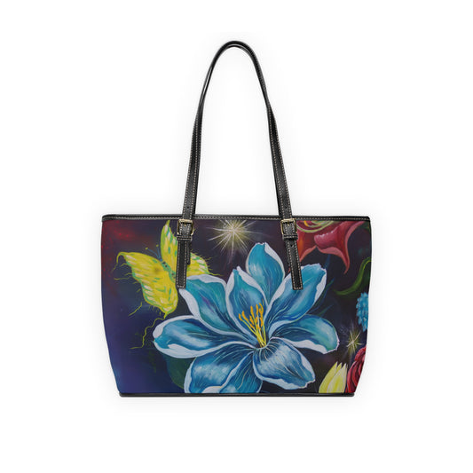 Blue Lily & Butterfly Tote PU Shoulder Bag