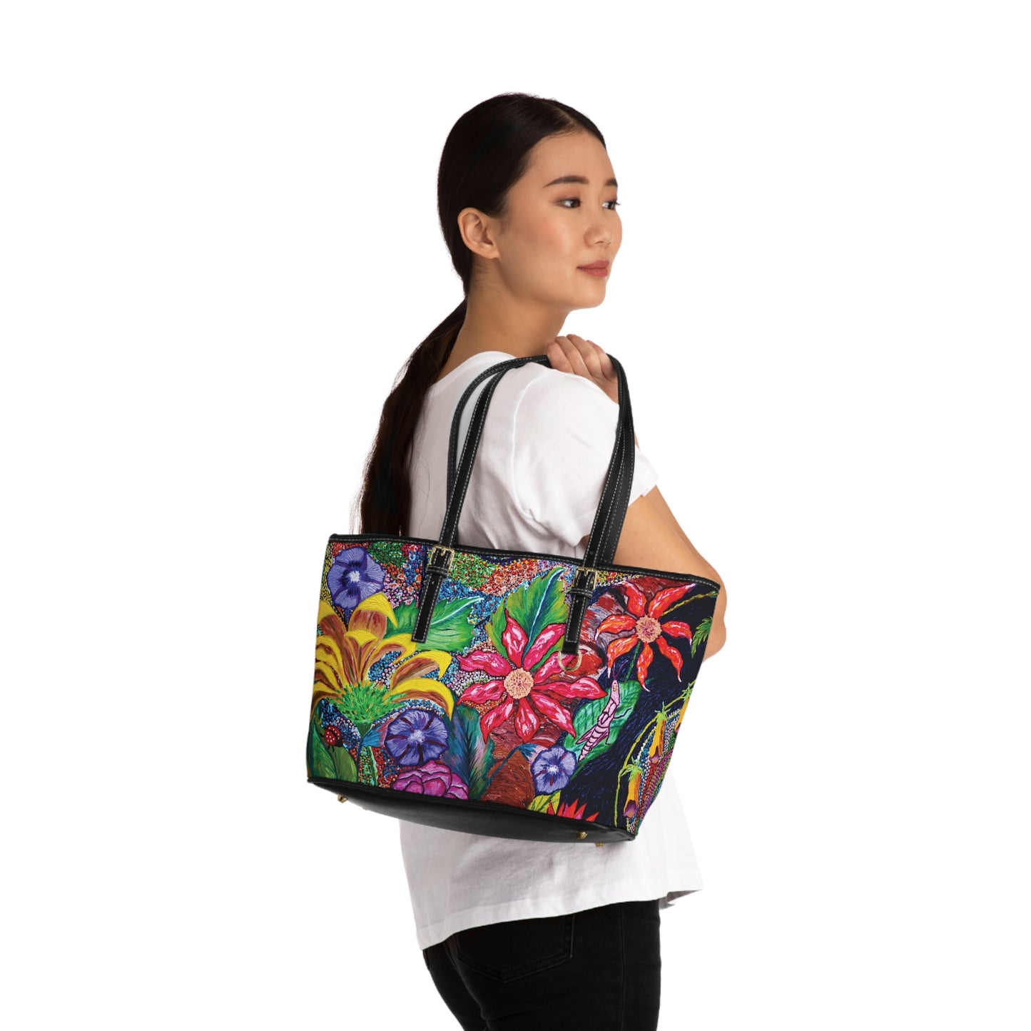 Vibrant Floral PU Leather Shoulder Bag