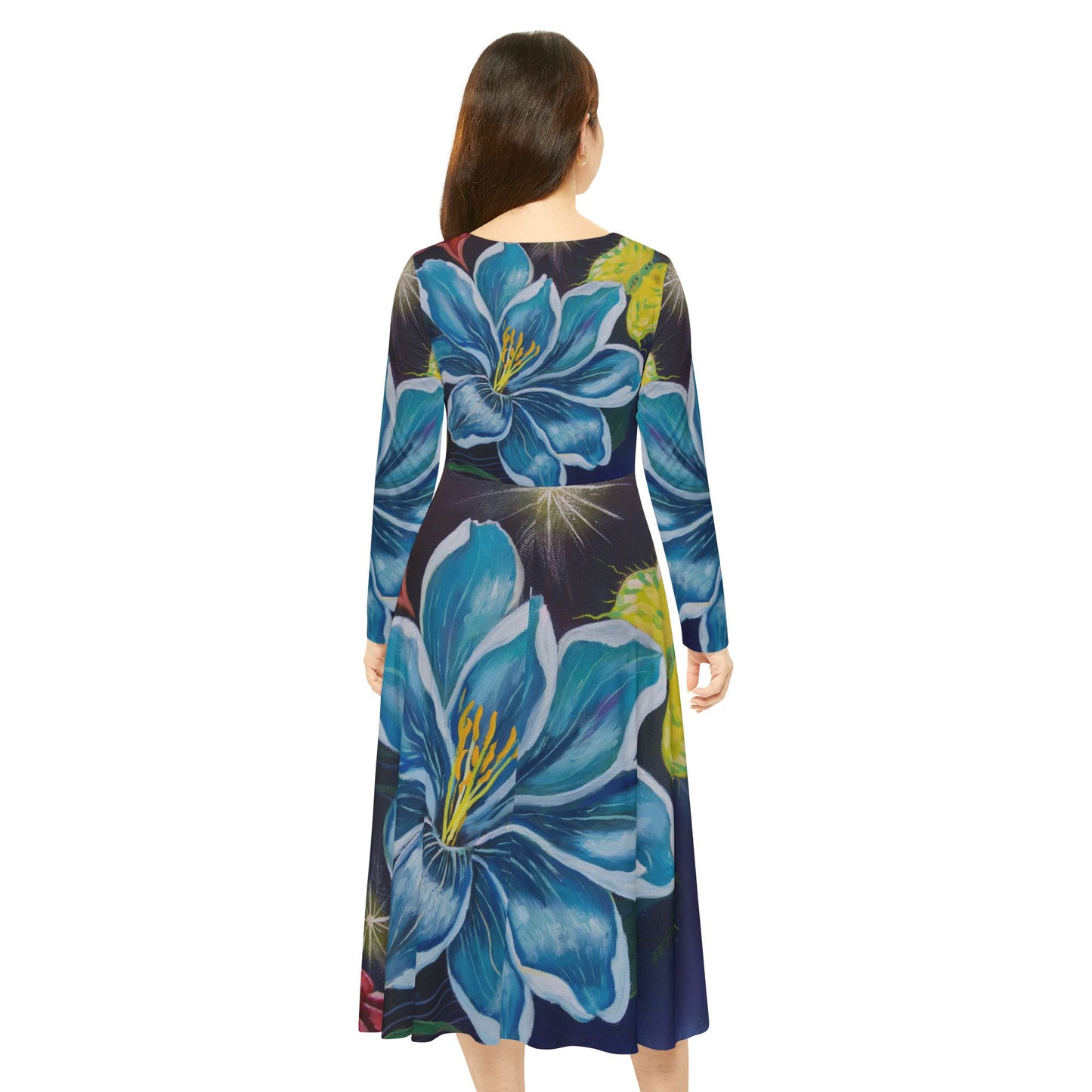 Floral Blue Lily Long Sleeve Dance Dress