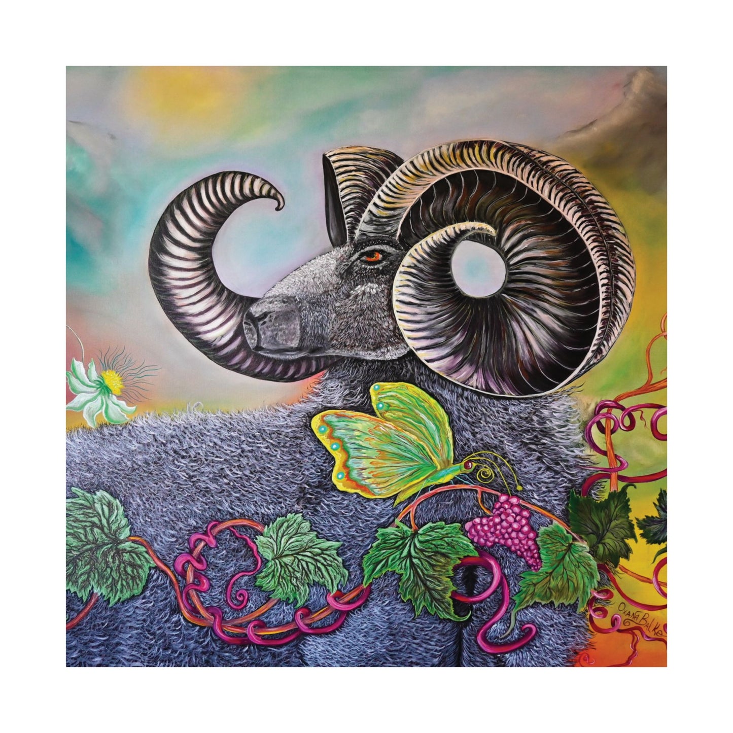 Ram and Butterfly Unframed Matte Poster