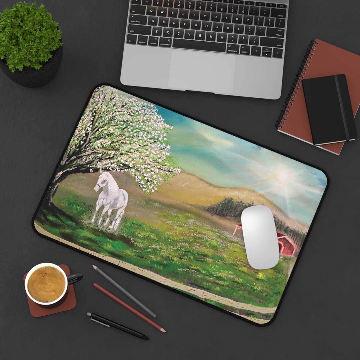 Desk Mat - Elegant Horse Landscape Design