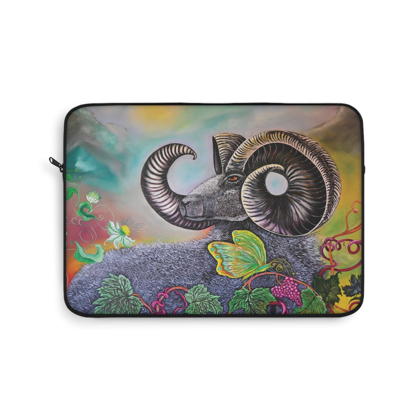 Colorful Ram Laptop Sleeve with Floral and Butterfly