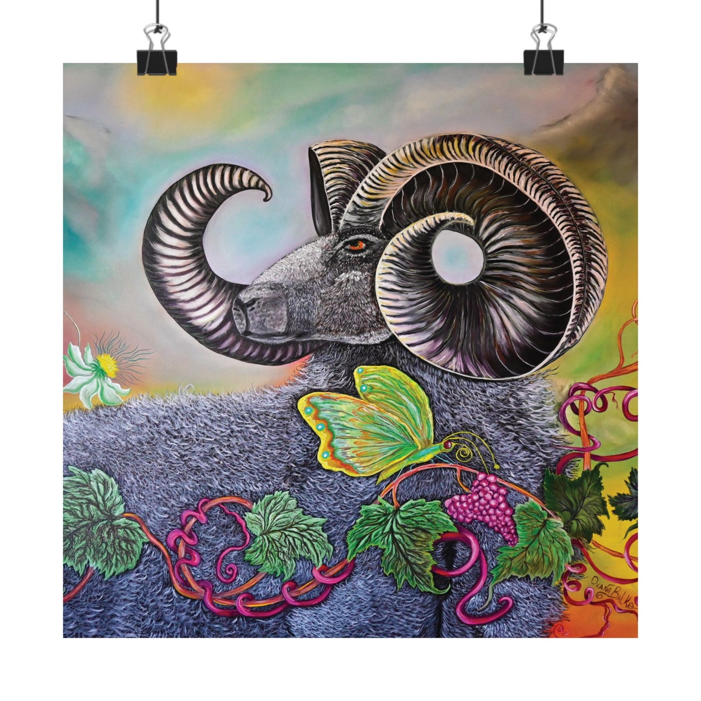 Ram and Butterfly Unframed Matte Poster