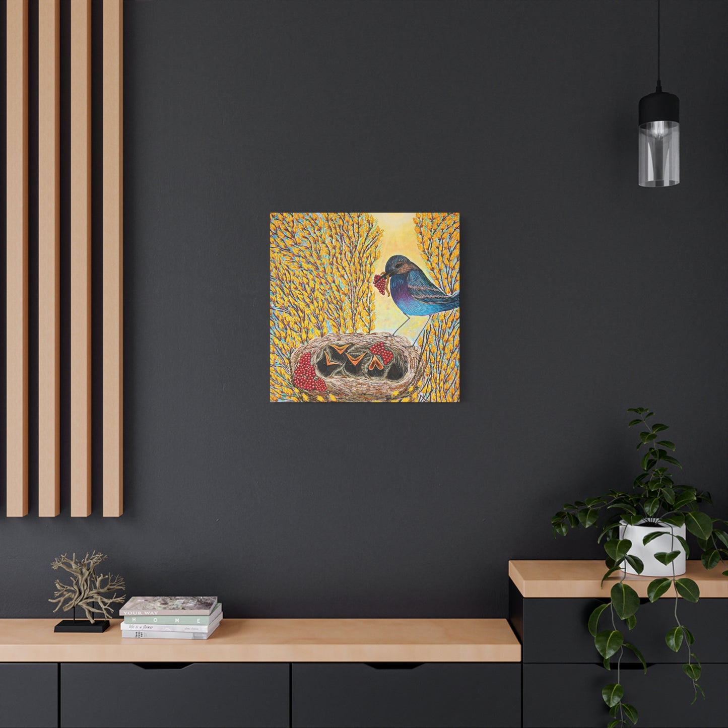 Canvas Print — MOTHER BIRD FEEDING CHICKS