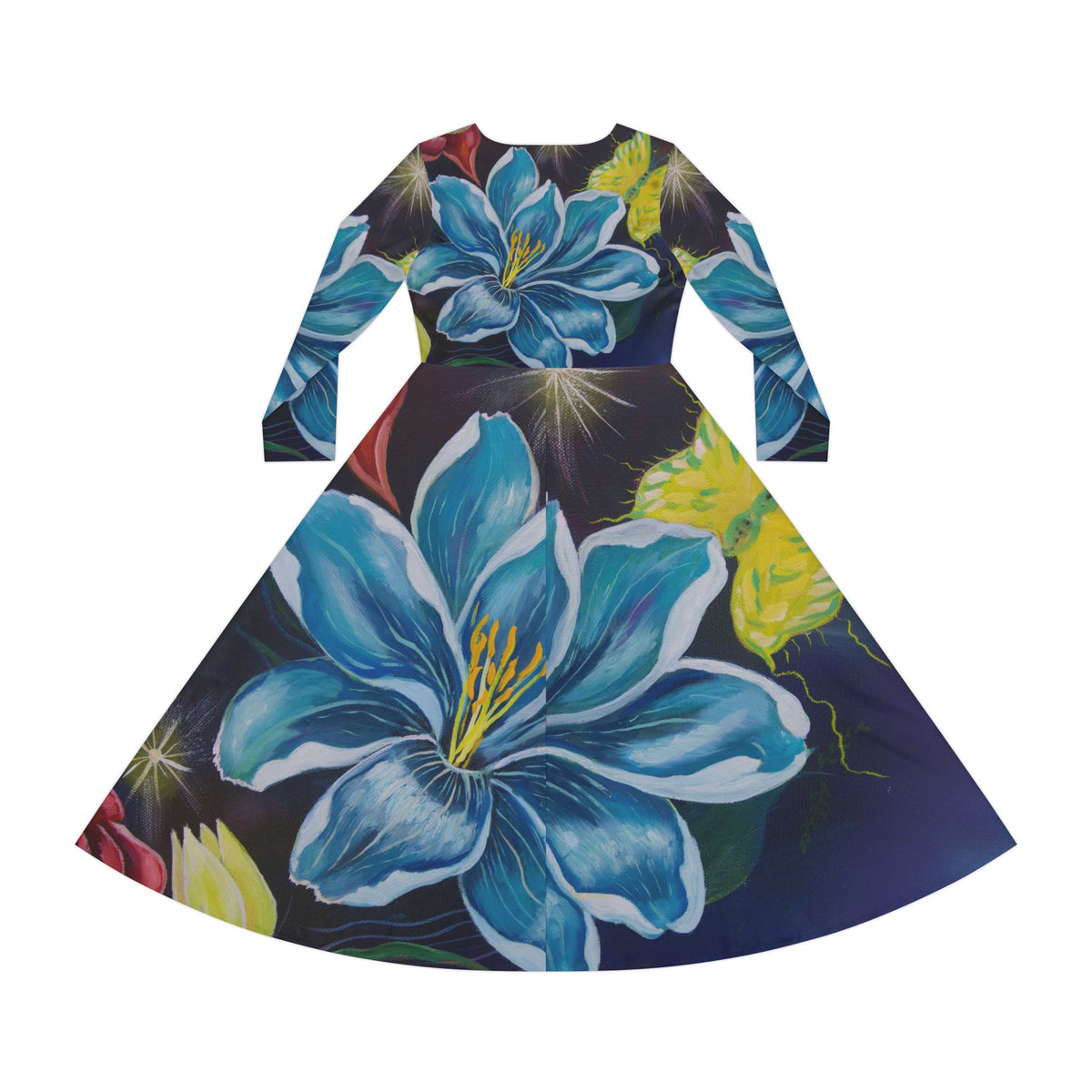 Floral Blue Lily Long Sleeve Dance Dress