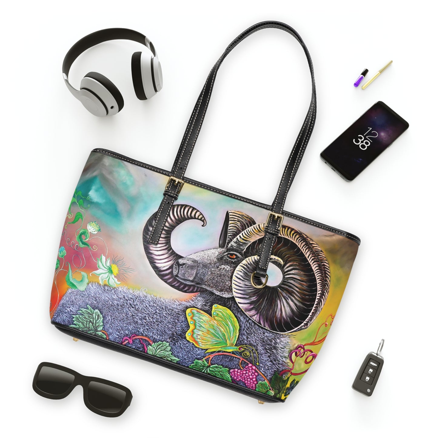 Ram and Butterfly PU Leather Shoulder Bag