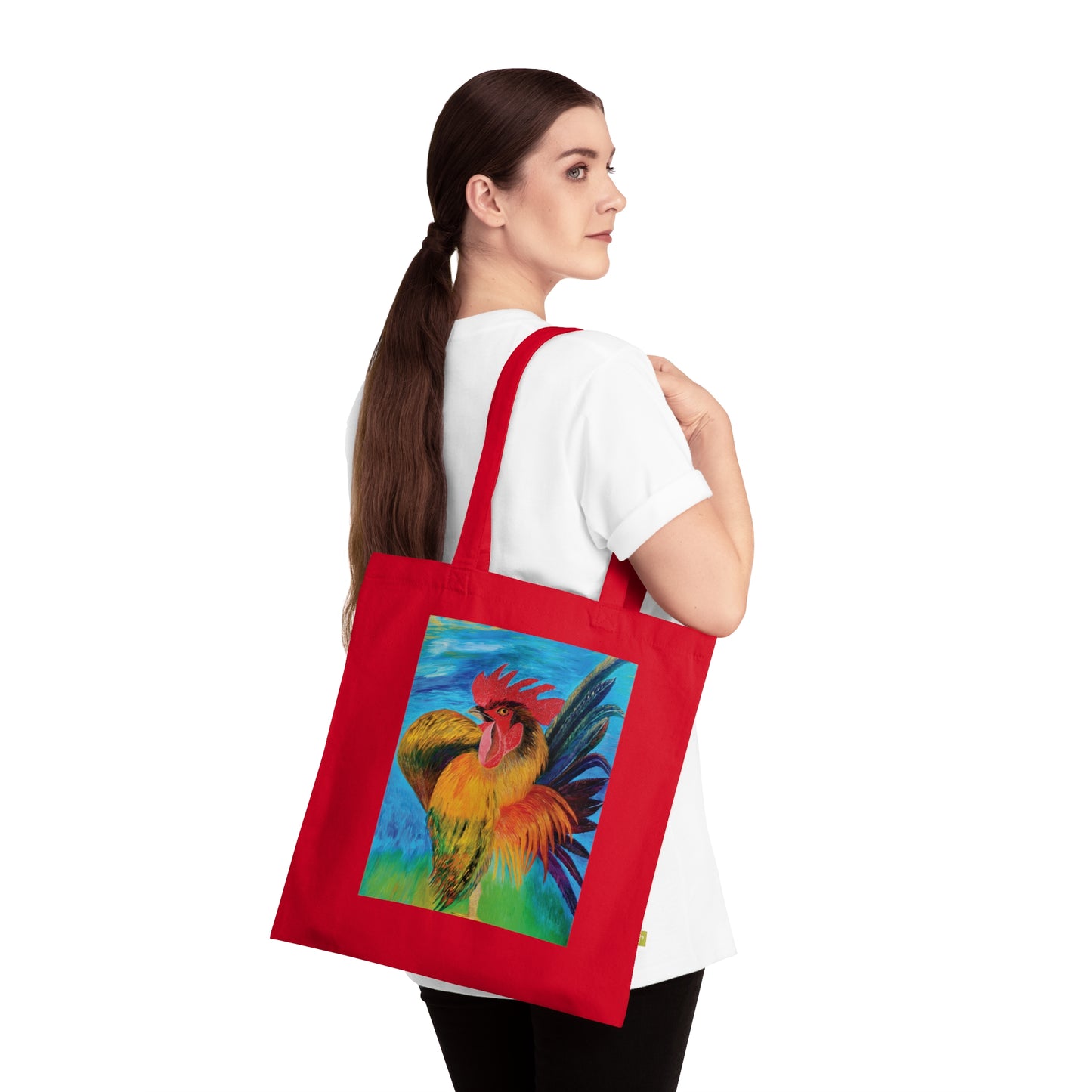Colorful Rooster Organic Cotton Tote Bag