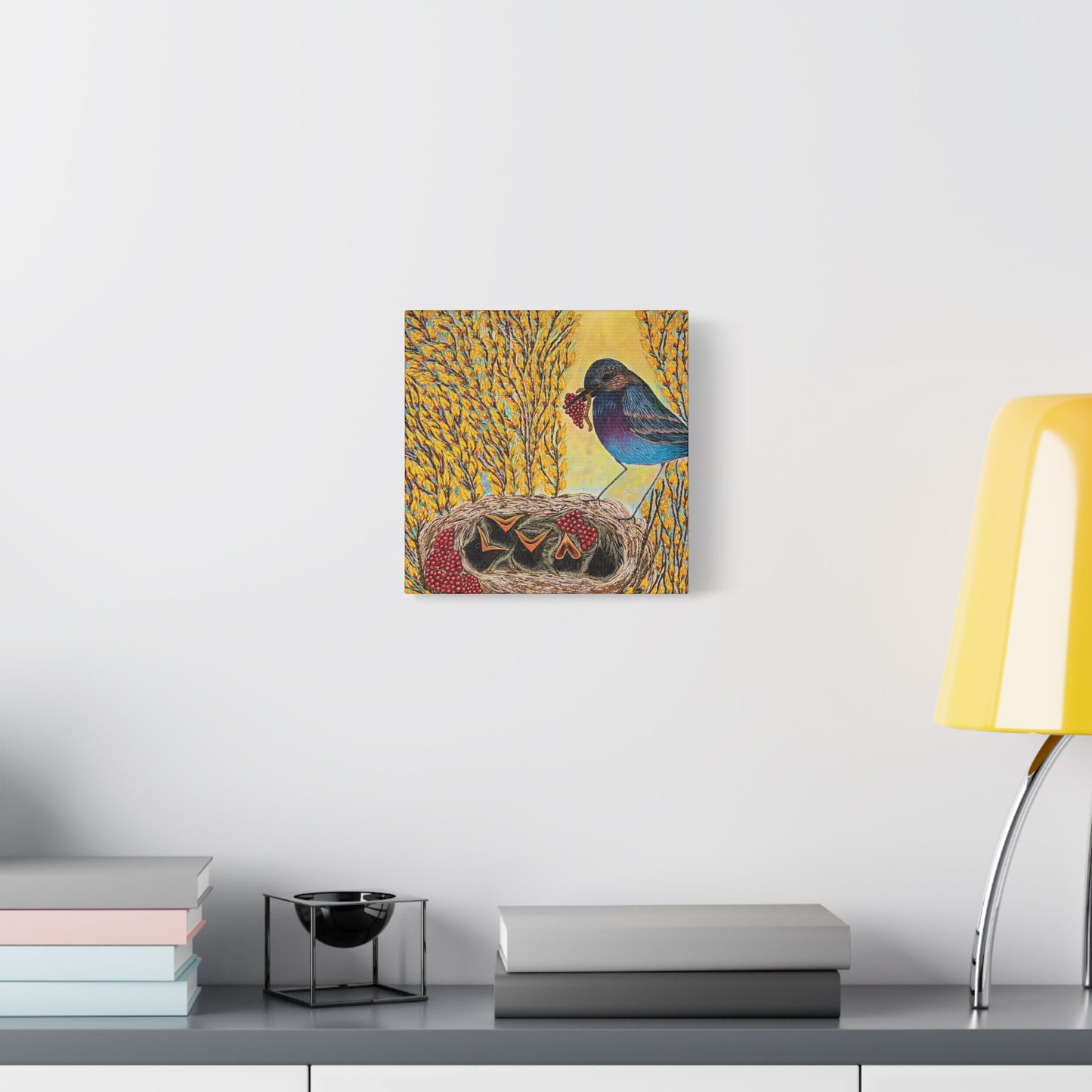 Canvas Print — MOTHER BIRD FEEDING CHICKS