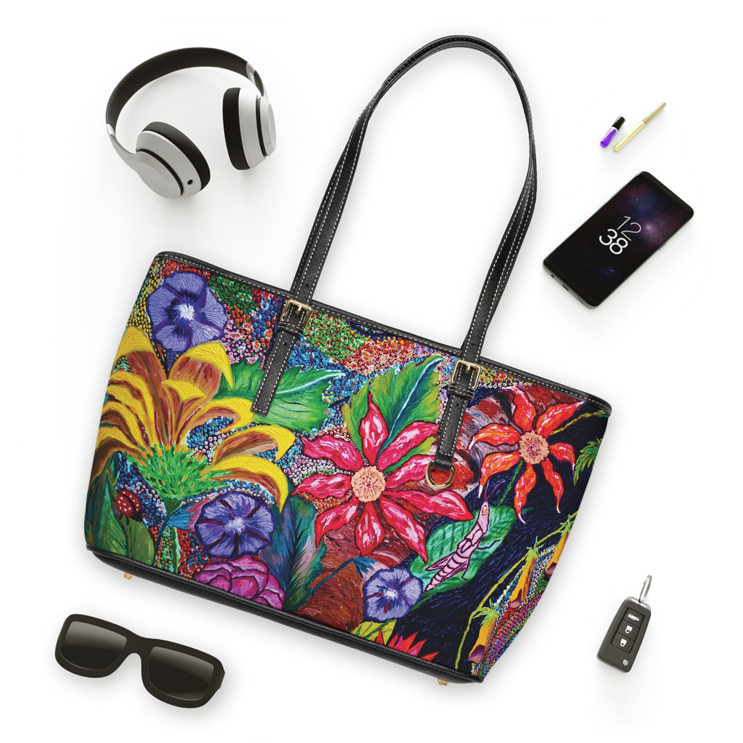 Vibrant Floral PU Leather Shoulder Bag