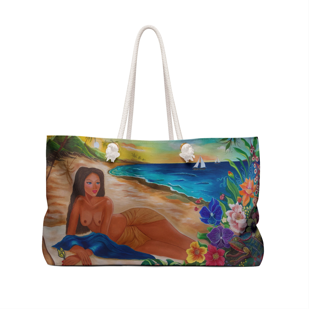 Tropical Beach Weekender Bag — Hawaiian Hula Girl Floral Travel Tote