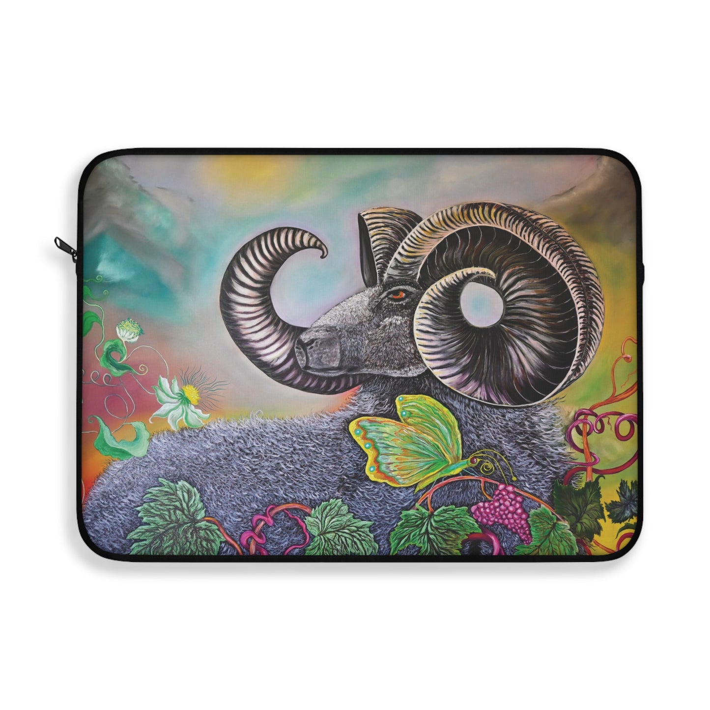 Colorful Ram Laptop Sleeve with Floral  and Butterfly