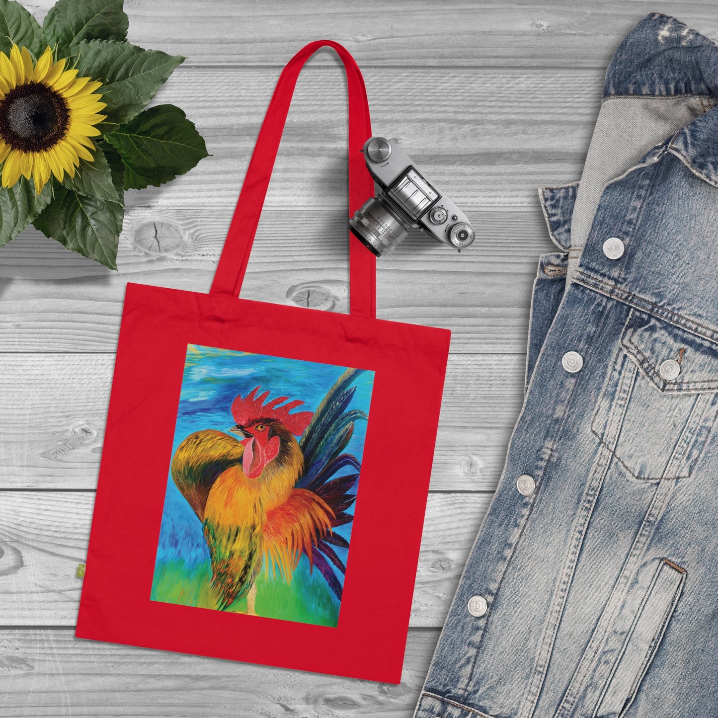 Colorful Rooster Organic Cotton Tote Bag