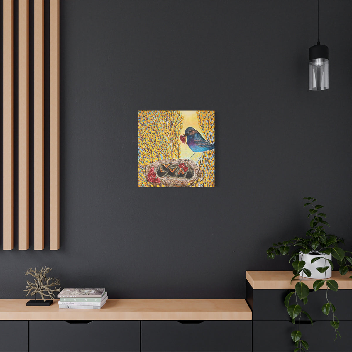 Canvas Print — MOTHER BIRD FEEDING CHICKS