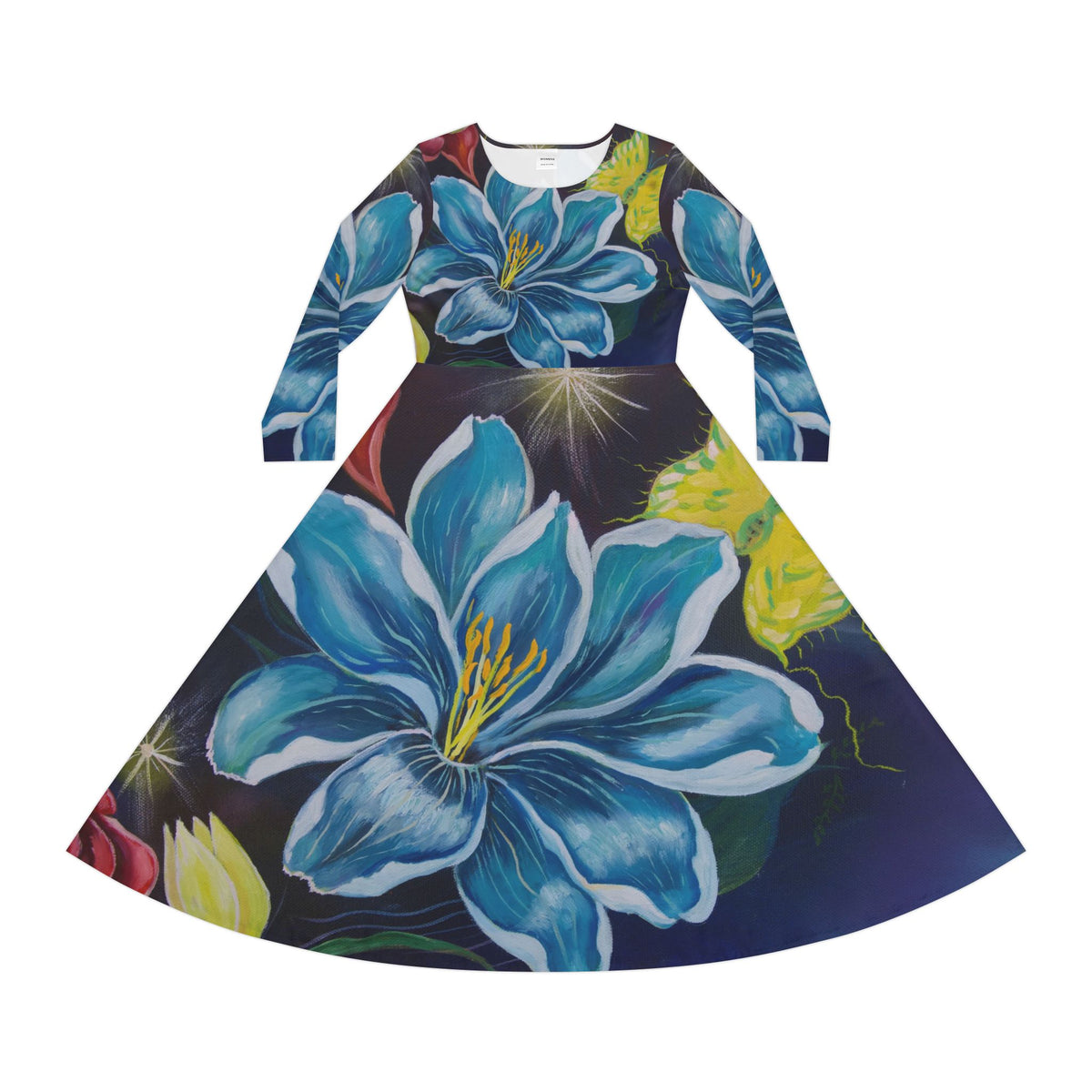 Floral Blue Lily Long Sleeve Dance Dress