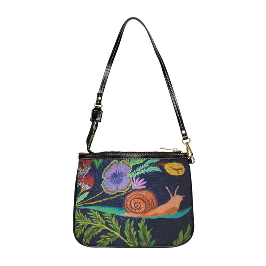 Snail Garden Small Shoulder Bag — Floral Illustration Crossbody Purse