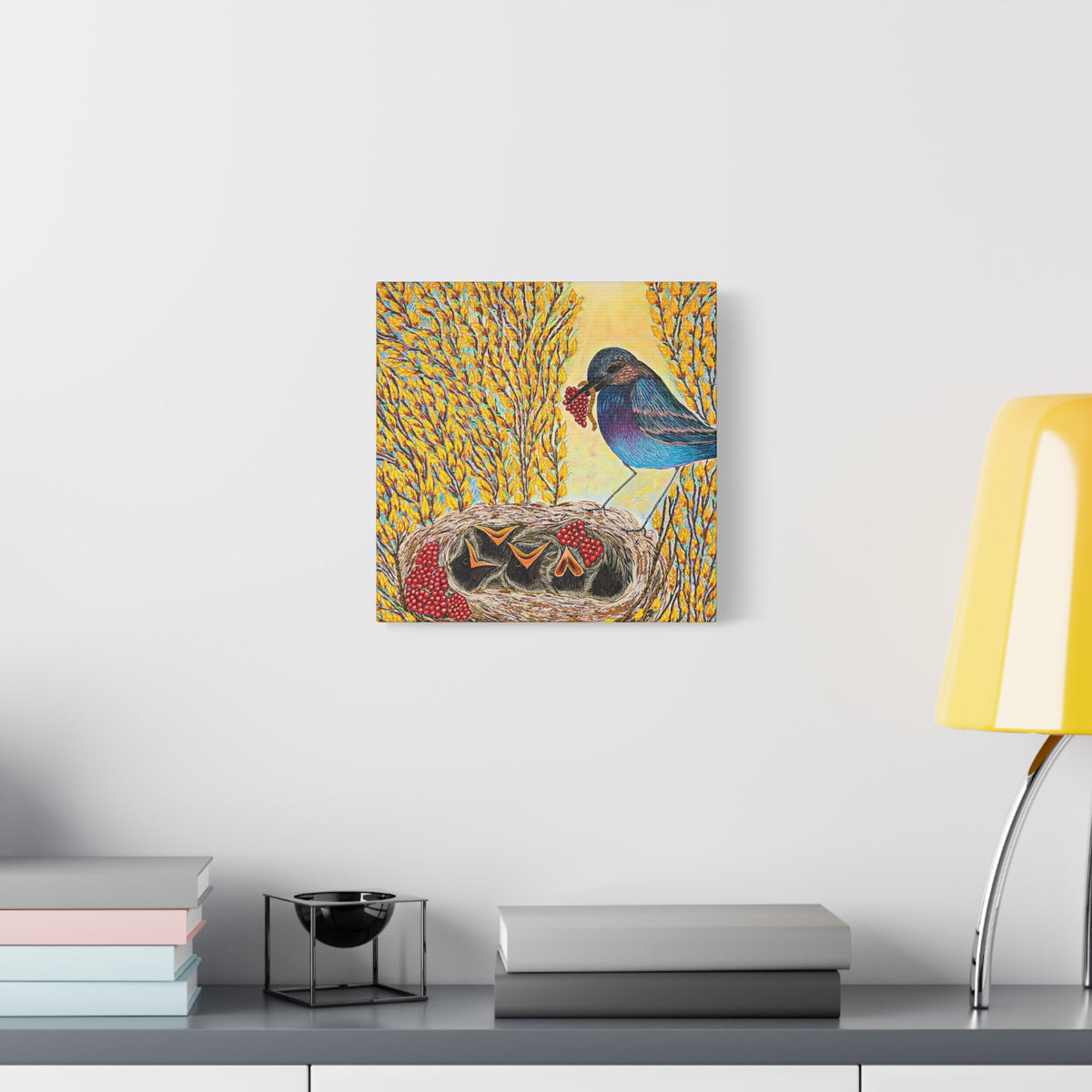 Canvas Print — MOTHER BIRD FEEDING CHICKS