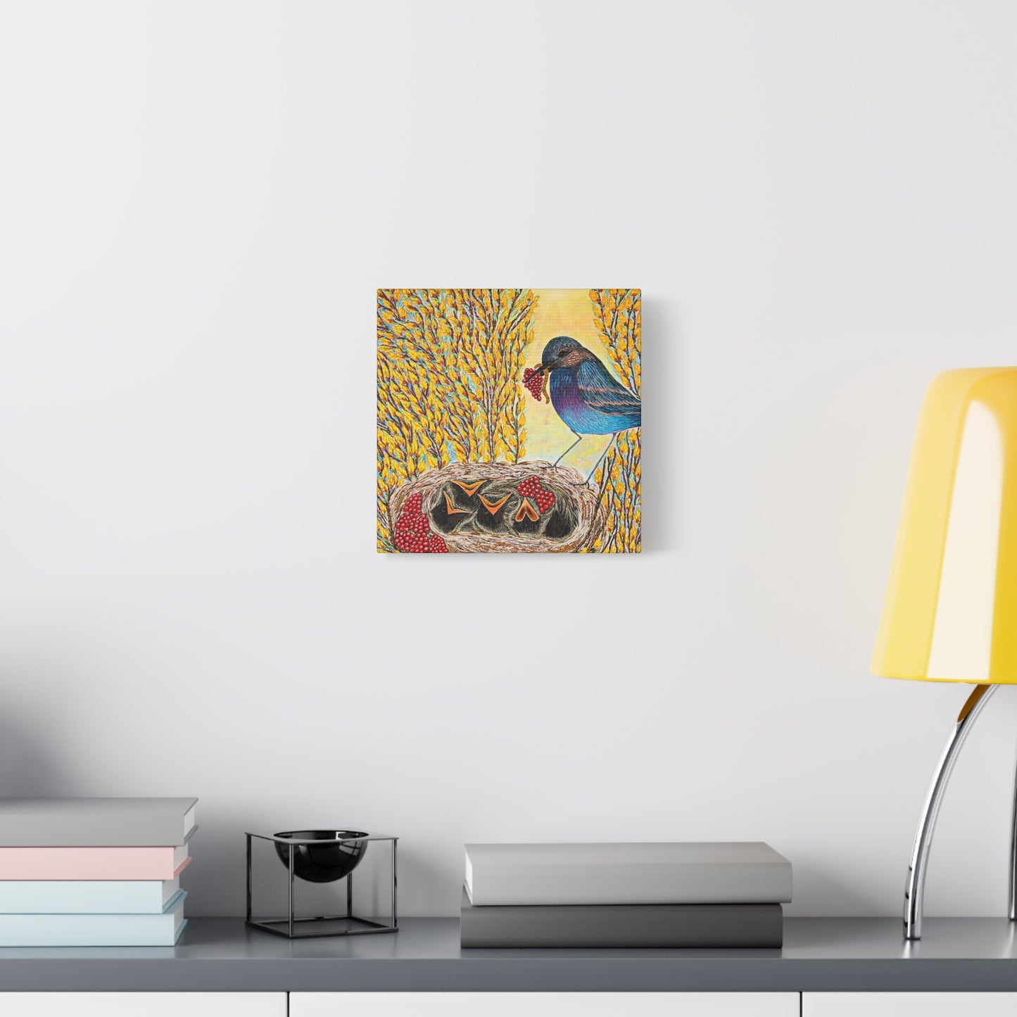 Canvas Print — MOTHER BIRD FEEDING CHICKS
