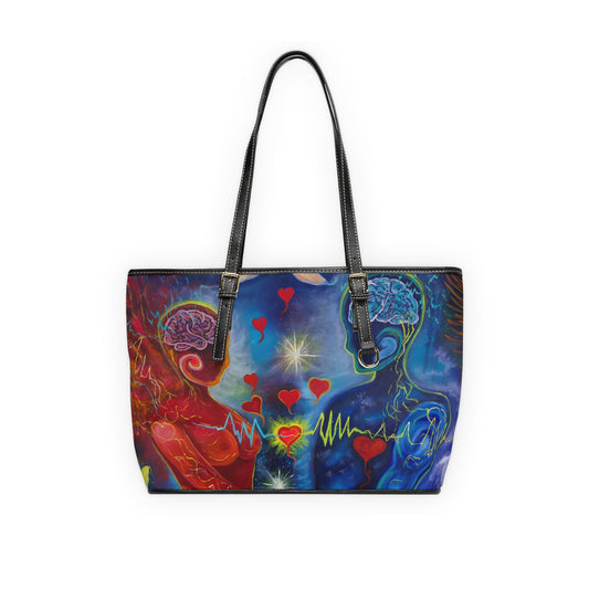 Cosmic Love Art Tote with Angel & Heartbeat Design PU Leather Shoulder Bag