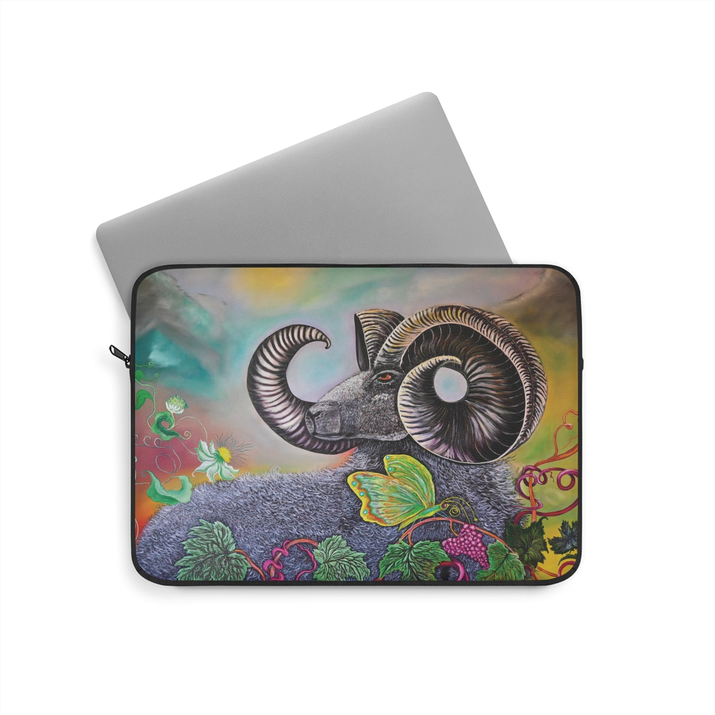 Colorful Ram Laptop Sleeve with Floral  and Butterfly
