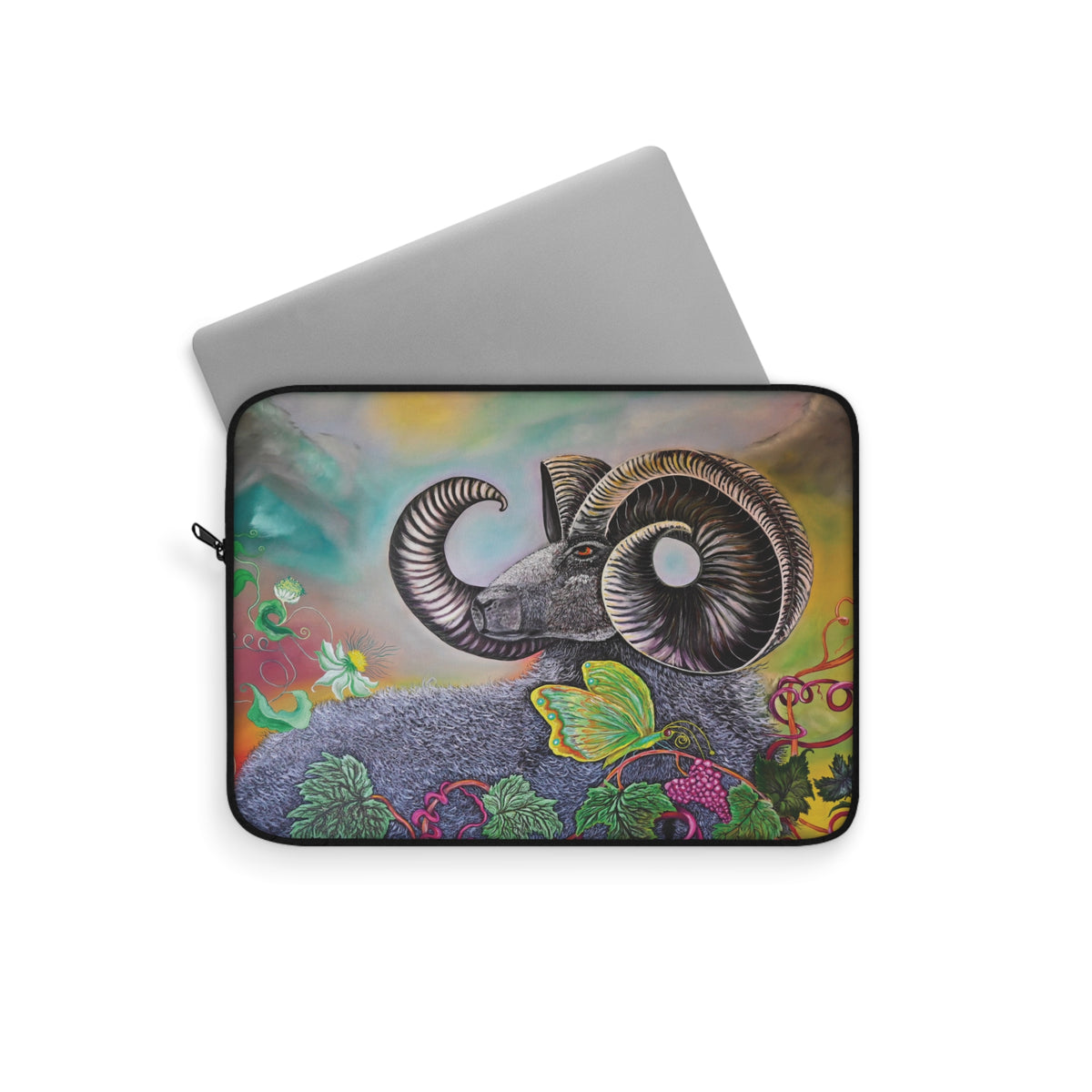 Colorful Ram Laptop Sleeve with Floral  and Butterfly